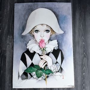 Giant vintage 1984 Mira Fujita "Charming Harlequin" posterboard